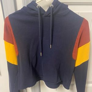 Garage Blue Color Block Crop Hoodie